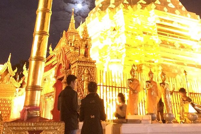 Chiang Mai : Hill Tribe Ways & Evening Chanting at Doi Suthep Temple Small Group - Wat Phra That Doi Suthep after dark: the moment you’re really paying for